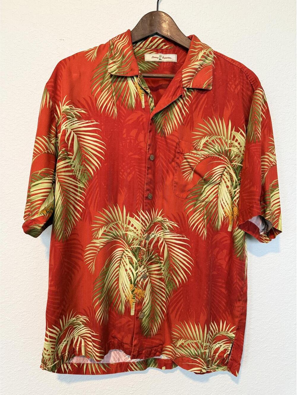 Tommy Bahama Men’s Medium Red Silk Hawaiian Shirt